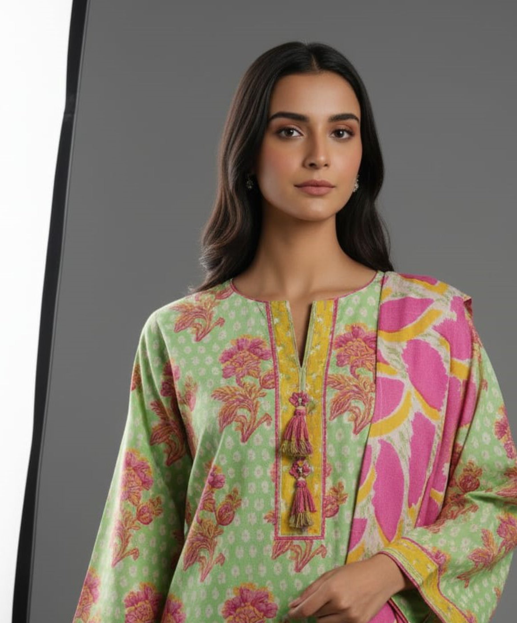 Lime Green Floral Lawn 3 Piece Suit – Vibrant Summer Edit (A141373736)