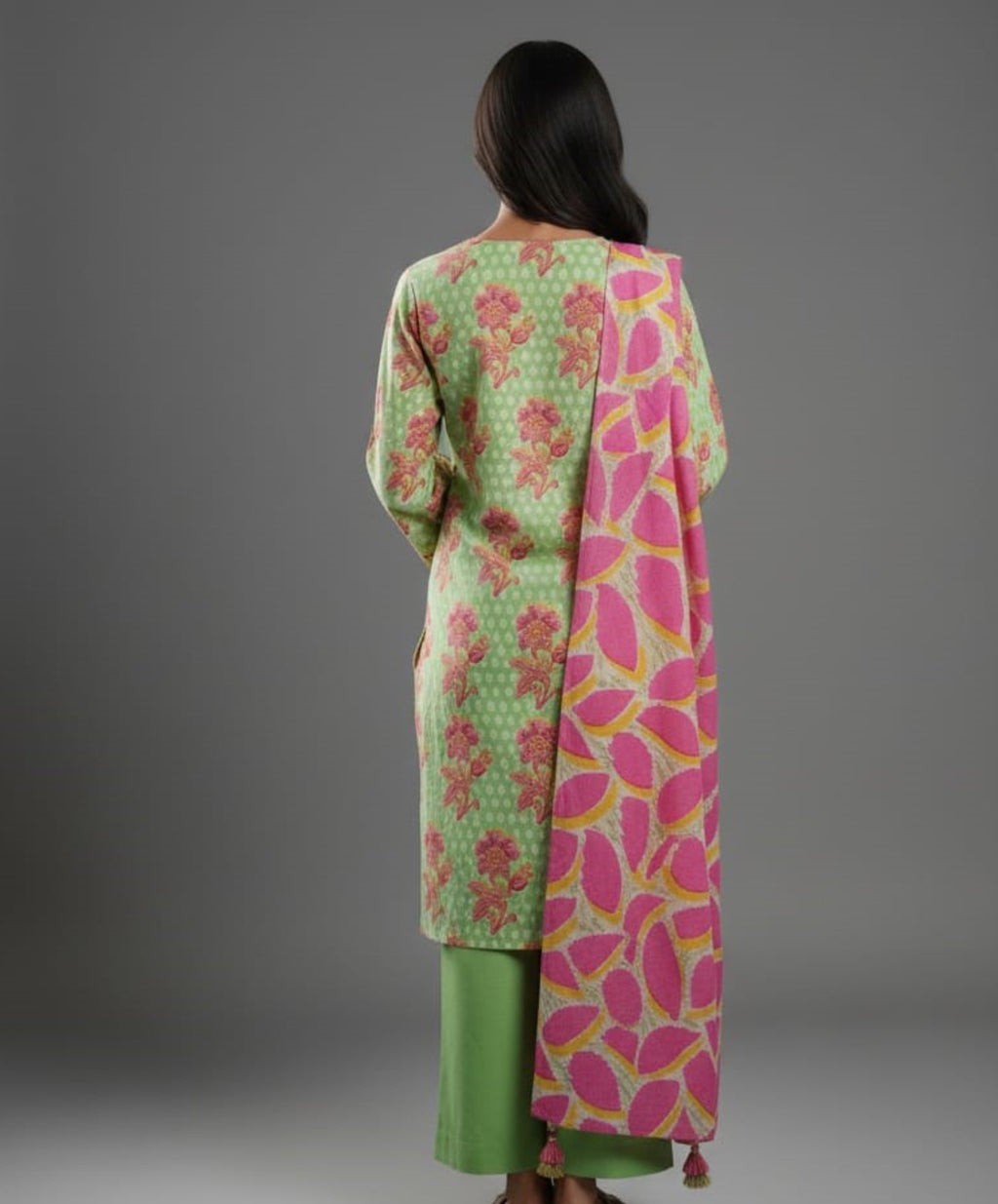 Lime Green Floral Lawn 3 Piece Suit – Vibrant Summer Edit (A141373736)