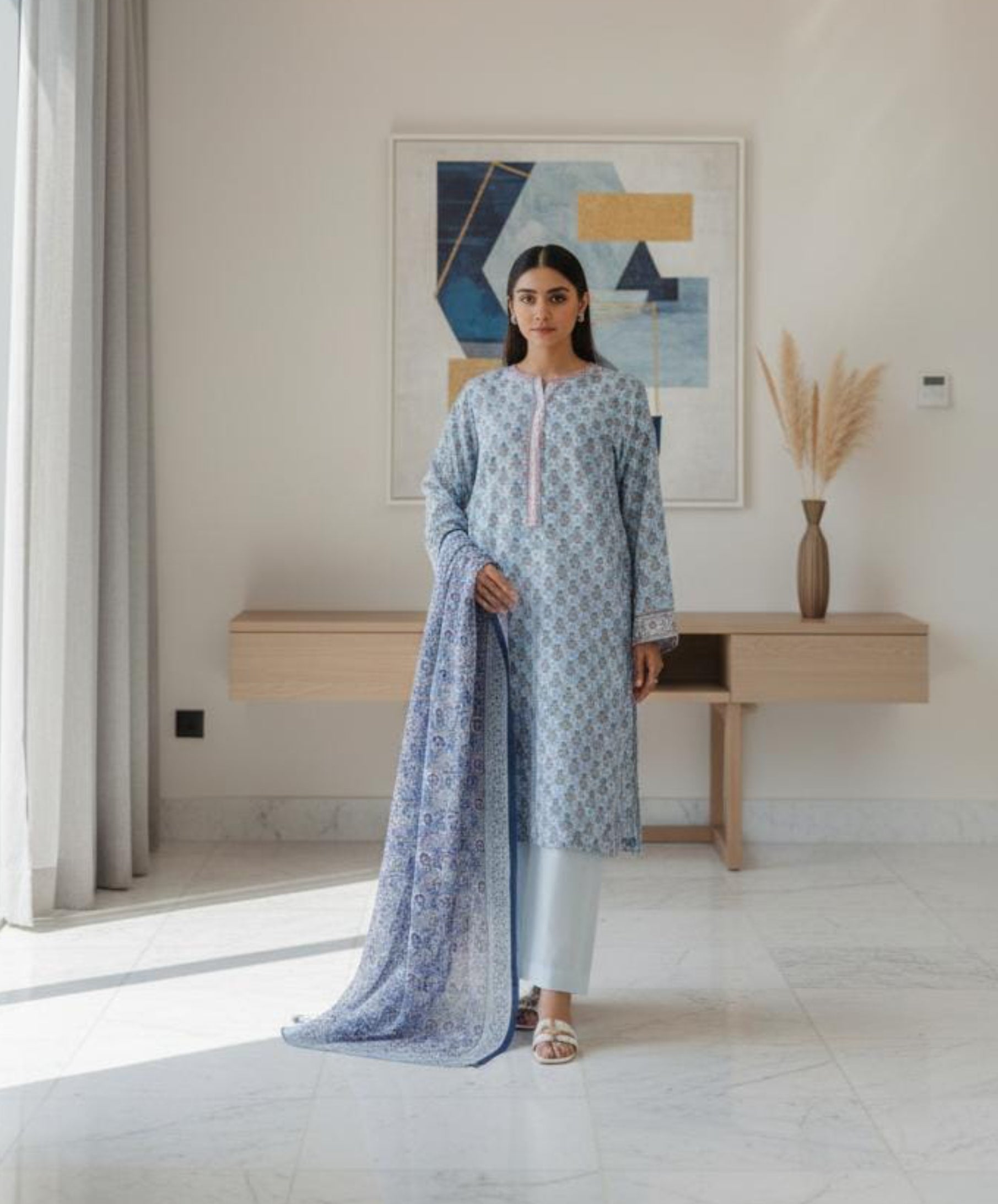 Classic Lawn Collection 3 Piece Suit – Sky Blue (OTL-25-514/U) | Unstitched