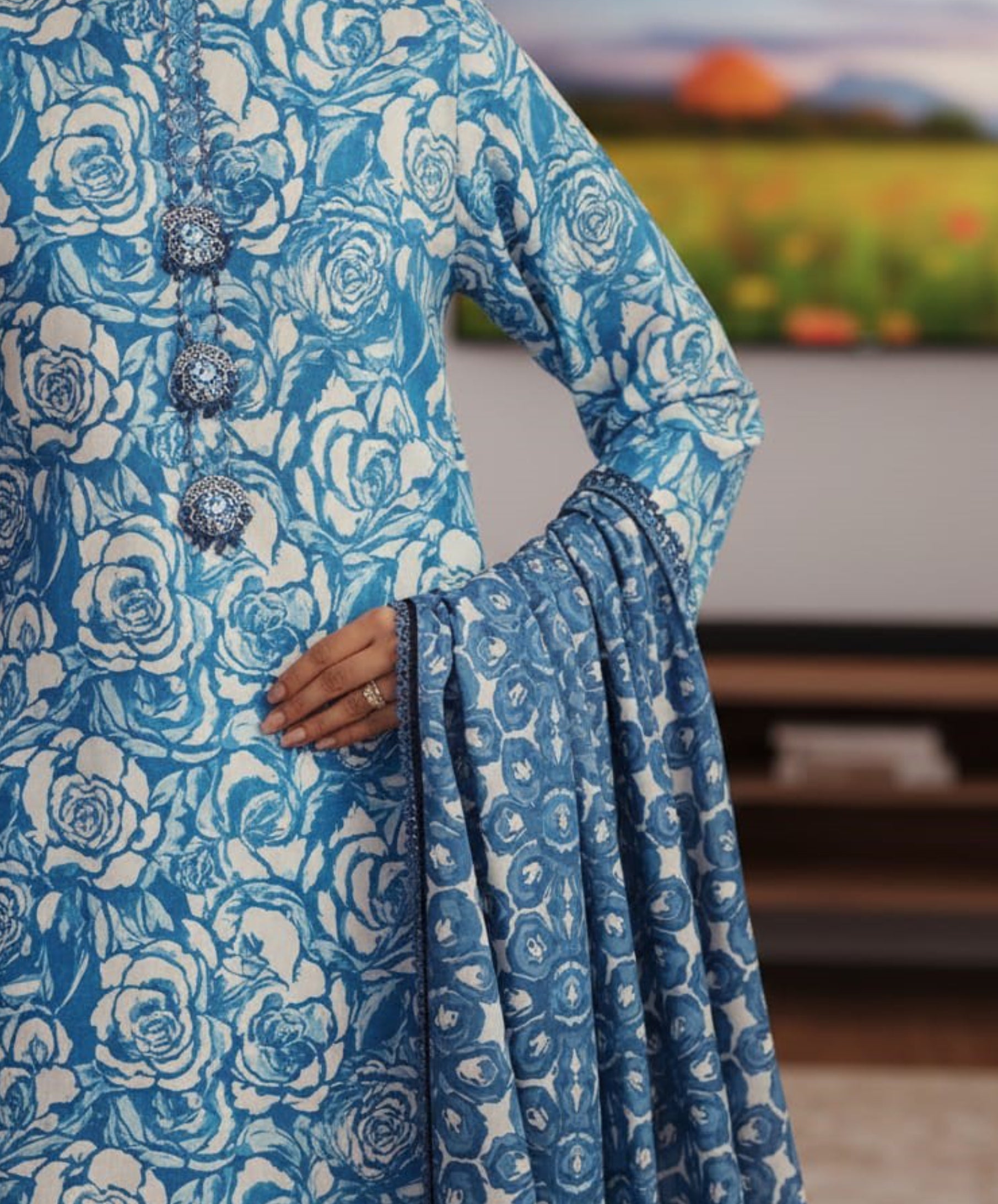 Sky Blue Floral Printed Lawn 3 Piece Suit – Summer Breeze Collection