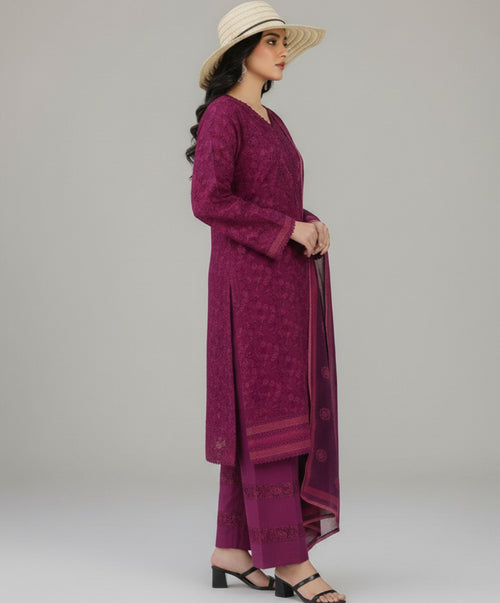 Hafiz Textile Tashfa Premium Printed Lawn 3 Piece Suit – Mehroon (Design-01)