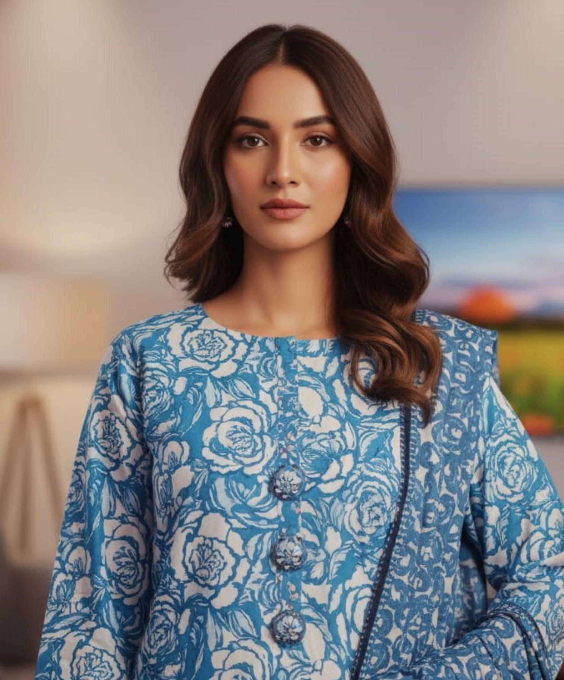 Sky Blue Floral Printed Lawn 3 Piece Suit – Summer Breeze Collection