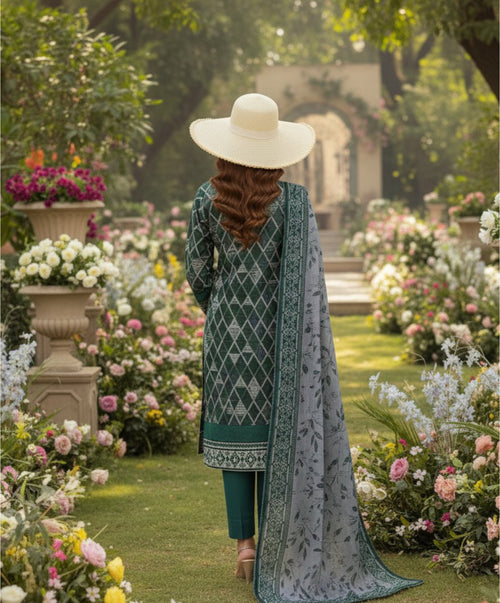 Hafiz Textile Maham Premium Printed Lawn 3 Piece Suit – Green