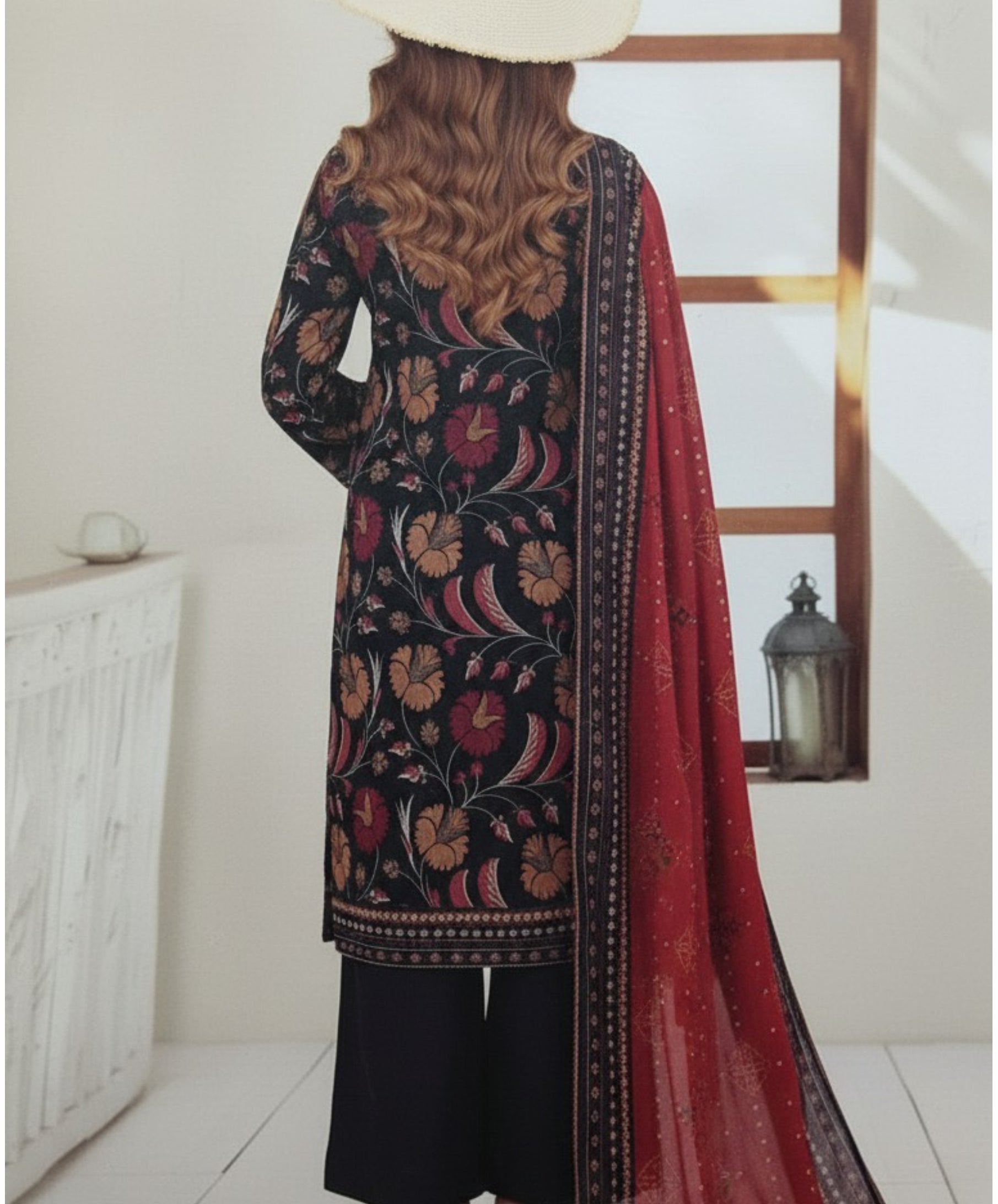 Hafiz Textile Premium Black & Red Printed Lawn 3 Piece Unstitched Suit